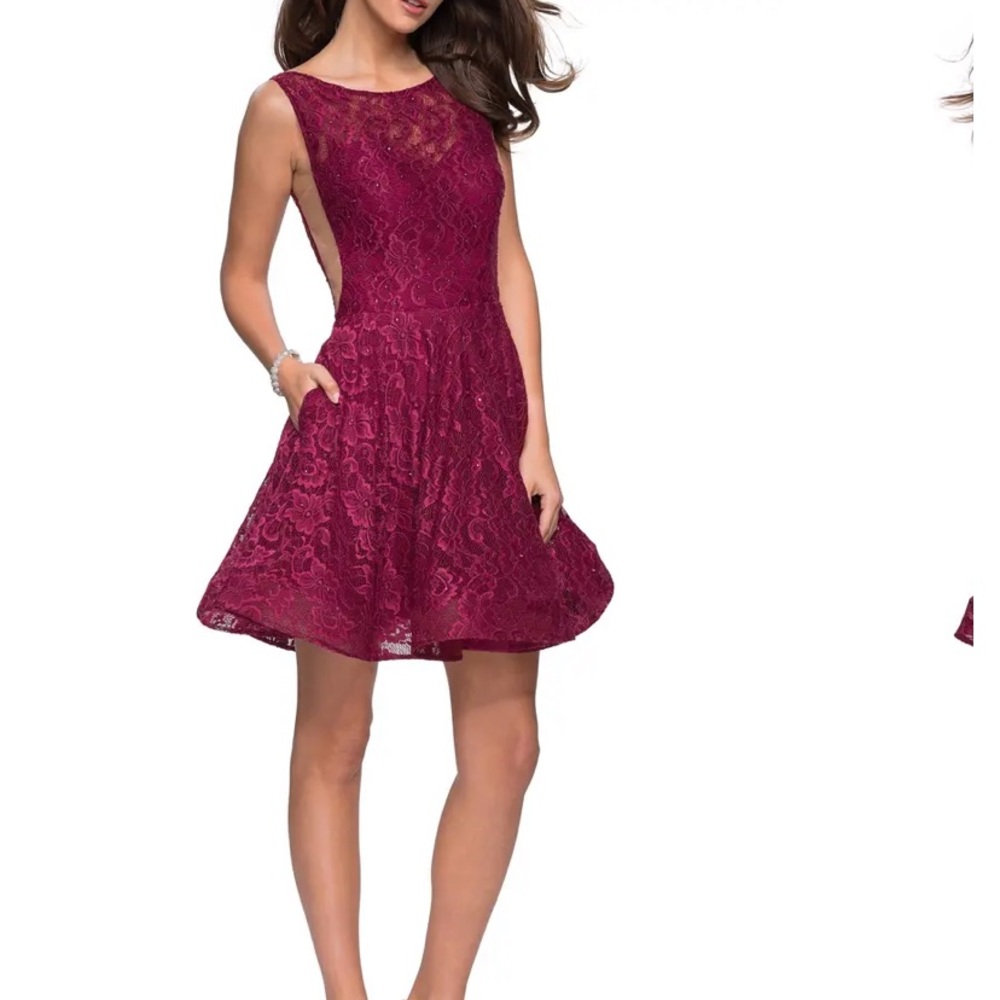 NWOT La Femme lace embellished skater cocktail dress